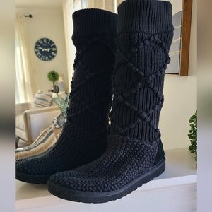 UGG Cozy Black Knit Women's Slouchy Winter Boots